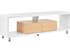 Movel De Tv Com 2 Gavetas Branco E Cor De Madeira Clara Knox