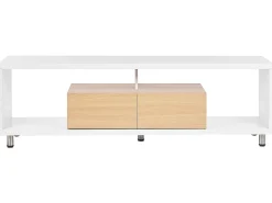 Movel De Tv Com 2 Gavetas Branco E Cor De Madeira Clara Knox