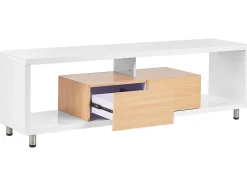 Movel De Tv Com 2 Gavetas Branco E Cor De Madeira Clara Knox