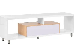 Movel De Tv Com 2 Gavetas Branco E Cor De Madeira Clara Knox