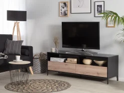Movel De Tv Com 2 Gavetas Em Madeira Clara E Preto Sydney
