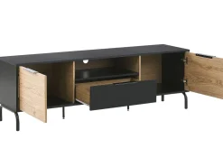 Movel De Tv Com 1 Gavetas E 2 Portas Em Preto E Madeira Clara Arkley