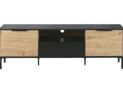 Movel De Tv Com 1 Gavetas E 2 Portas Em Preto E Madeira Clara Arkley