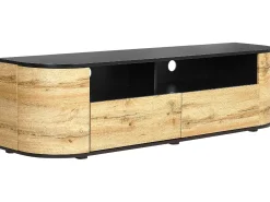 Movel De Tv Com 2 Gavetas E 2 Portas Em Madeira Clara E Preto Jerome