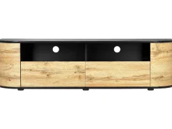 Movel De Tv Com 2 Gavetas E 2 Portas Em Madeira Clara E Preto Jerome