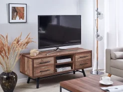 Movel De Tv Com 4 Gavetas E 2 Prateleiras Em Madeira Clara Atlanta