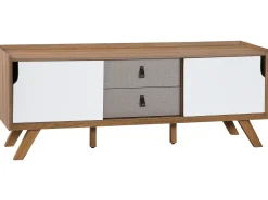 Movel De Tv Com 2 Gavetas E 2 Portas Em Madeira Clara E Branca Acton