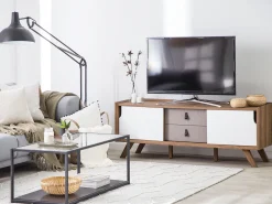 Movel De Tv Com 2 Gavetas E 2 Portas Em Madeira Clara E Branca Acton