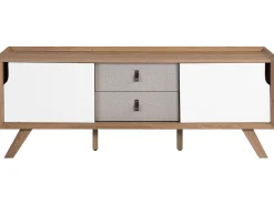 Movel De Tv Com 2 Gavetas E 2 Portas Em Madeira Clara E Branca Acton