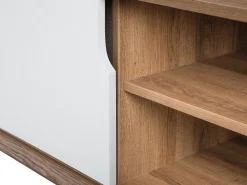 Movel De Tv Com 2 Gavetas E 2 Portas Em Madeira Clara E Branca Acton