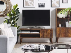 Movel De Tv Com 1 Porta E 2 Prateleiras Em Madeira Escura Vanler