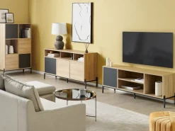 Movel De Tv Com 1 Porta Em Madeira Clara E Cinzenta Moines