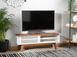 Movel De Tv Com 1 Porta Em Branco E Madeira Escura Toledo