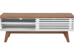 Movel De Tv Com 1 Porta Em Branco E Madeira Escura Toledo