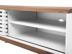 Movel De Tv Com 1 Porta Em Branco E Madeira Escura Toledo