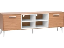 Movel De Tv Com 2 Portas E 4 Prateleiras Em Madeira Clara E Branca Alloa