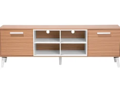 Movel De Tv Com 2 Portas E 4 Prateleiras Em Madeira Clara E Branca Alloa