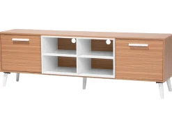 Movel De Tv Com 2 Portas E 4 Prateleiras Em Madeira Clara E Branca Alloa
