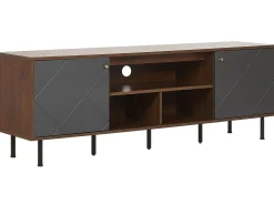 Movel De Tv Com 2 Portas E 3 Prateleiras Em Madeira Escura E Cinzento Palmer