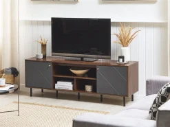 Movel De Tv Com 2 Portas E 3 Prateleiras Em Madeira Escura E Cinzento Palmer