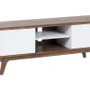Movel De Tv Com 2 Portas E 2 Prateleiras Em Branco E Cor De Madeira Clara Rochester