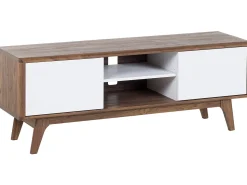 Movel De Tv Com 2 Portas E 2 Prateleiras Em Branco E Cor De Madeira Clara Rochester