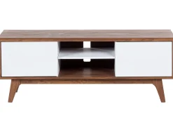 Movel De Tv Com 2 Portas E 2 Prateleiras Em Branco E Cor De Madeira Clara Rochester