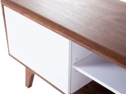 Movel De Tv Com 2 Portas E 2 Prateleiras Em Branco E Cor De Madeira Clara Rochester