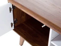 Movel De Tv Com 2 Portas E 2 Prateleiras Em Branco E Cor De Madeira Clara Rochester