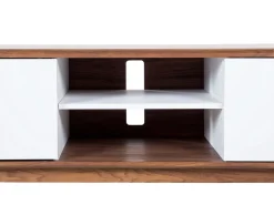 Movel De Tv Com 2 Portas E 2 Prateleiras Em Branco E Cor De Madeira Clara Rochester