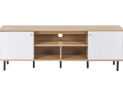 Movel De Tv Com 2 Portas E 3 Prateleiras Em Madeira Clara E Branco Palmer