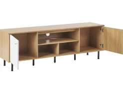 Movel De Tv Com 2 Portas E 3 Prateleiras Em Madeira Clara E Branco Palmer