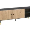 Movel De Tv Com 2 Portas E 2 Prateleiras Em Madeira Clara E Preta Abilen