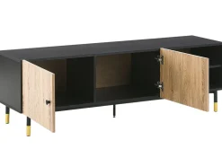 Movel De Tv Com 2 Portas E 2 Prateleiras Em Madeira Clara E Preta Abilen