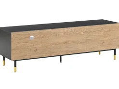 Movel De Tv Com 2 Portas E 2 Prateleiras Em Madeira Clara E Preta Abilen