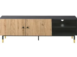 Movel De Tv Com 2 Portas E 2 Prateleiras Em Madeira Clara E Preta Abilen