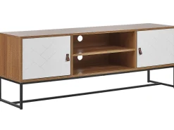 Movel De Tv Com 2 Portas E 2 Prateleiras Em Madeira Clara E Branco Nueva