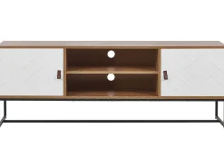 Movel De Tv Com 2 Portas E 2 Prateleiras Em Madeira Clara E Branco Nueva