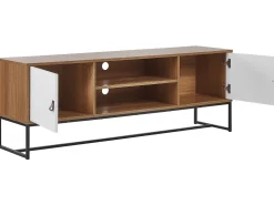 Movel De Tv Com 2 Portas E 2 Prateleiras Em Madeira Clara E Branco Nueva