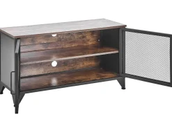 Movel De Tv Com 2 Portas Em Madeira Escura E Preto Vince