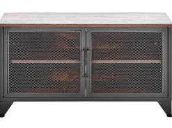 Movel De Tv Com 2 Portas Em Madeira Escura E Preto Vince