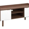 Movel De Tv Com 2 Portas E 2 Prateleiras Branco E Cor De Madeira Escura Madera