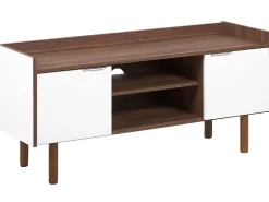 Movel De Tv Com 2 Portas E 2 Prateleiras Branco E Cor De Madeira Escura Madera