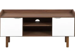 Movel De Tv Com 2 Portas E 2 Prateleiras Branco E Cor De Madeira Escura Madera