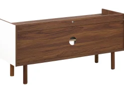 Movel De Tv Com 2 Portas E 2 Prateleiras Branco E Cor De Madeira Escura Madera