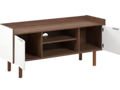 Movel De Tv Com 2 Portas E 2 Prateleiras Branco E Cor De Madeira Escura Madera