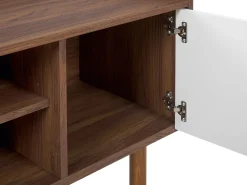 Movel De Tv Com 2 Portas E 2 Prateleiras Branco E Cor De Madeira Escura Madera