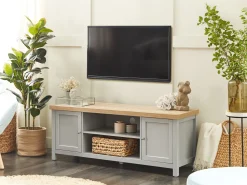 Movel De Tv Com 2 Portas E 2 Prateleiras Em Cinzento E Madeira Clara Hamp