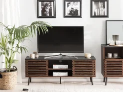 Movel De Tv Com 2 Portas E 2 Prateleira Em Madeira Escura Perth