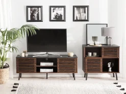 Movel De Tv Com 2 Portas E 2 Prateleira Em Madeira Escura Perth